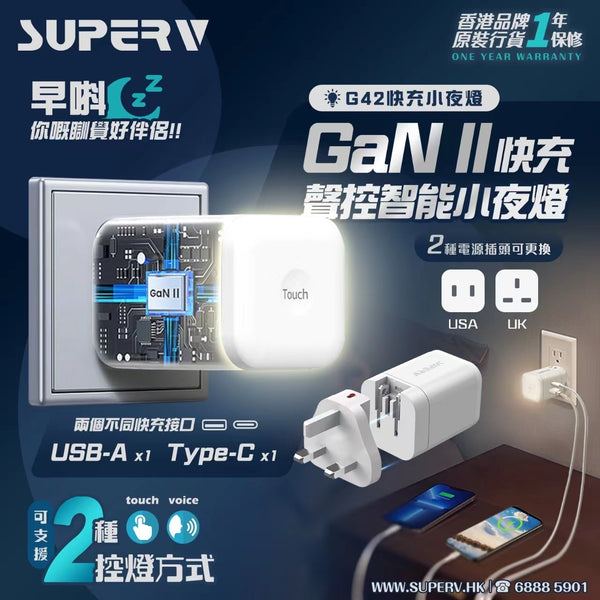 【門市發售】SuperV 36W PD GaN 快充火牛(G42)