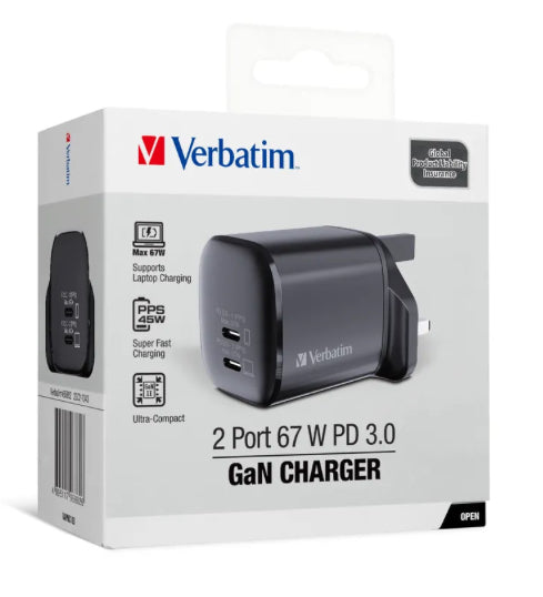 【門市發售】Verbatim 2Port 67W PD 3.0 GaN火牛