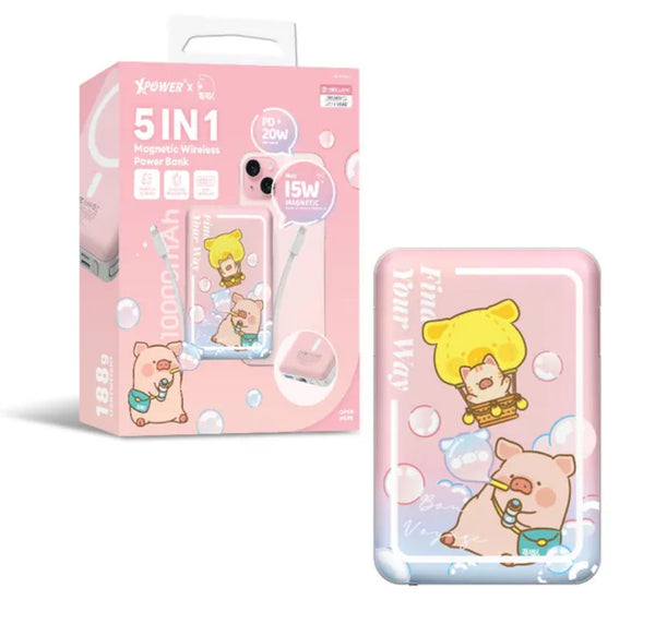 【門市發售】Xpower LuLu豬 10000mAh 5合1磁吸無線 外置充電器 M10J(只限香港發售,不設平郵)